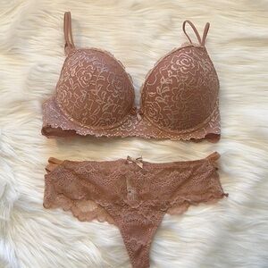 Lace Bralette and Panty Set - Brown